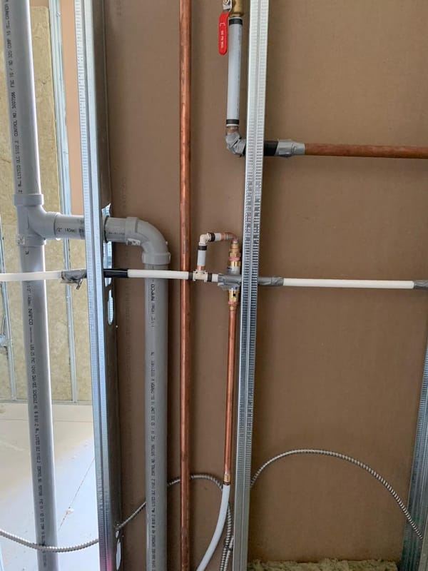 Copper and PEX water lines with shutoff valves